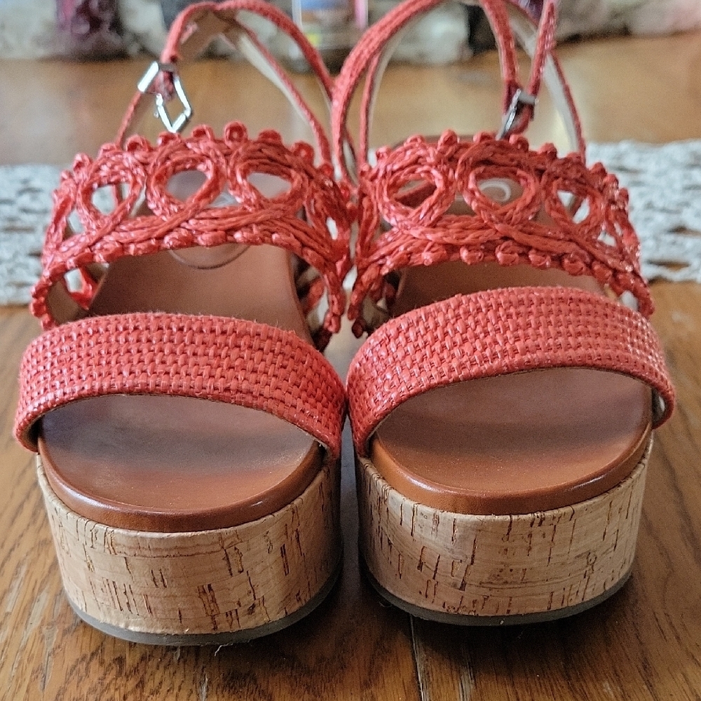 Jessica Simpson Pink Wedge Sandals with Crochet Detail.  D - Picture 8 of 8